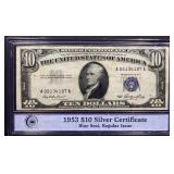 1953 blue seal $10 silver certificate