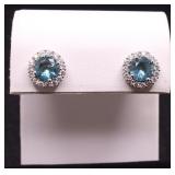 Pair round cut blue topaz earrings, lab created