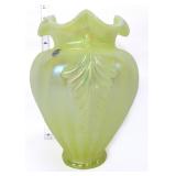 Fenton vaseline topaz 10in feather vase