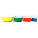 4 piece vntg Pyrex primary color mixing bowl set