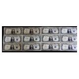 Lot of 12 blue seal $1 silver certificates