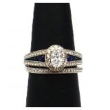 Sterling blue/white sapphire wedding set, lab made