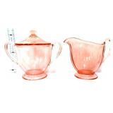 Vntg pink depression sugar & creamer set