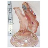 Fenton pink opalescent butterfly on branch