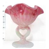 Fenton rosalene compote w/ heart stem