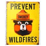 Metal yellow Prevent Wildfires Smokey Bear sign