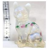 Fenton opalescent & clear sitting cat w/ tulips