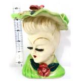 Vntg 5in lady head vase in green