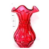 Fenton 5in country cranberry dot & flute vase
