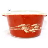 Vntg Pyrex #473 autumn harvest wheat dish w/ lid