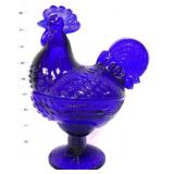Cobalt glass rooster candy dish