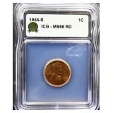 Graded MS66 1954S Lincoln wheat penny