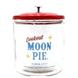 Round glass Moon Pie jar w/ red metal lid