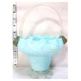 Art glass light blue/white footed basket