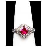 Sterling ruby square ring, lab created