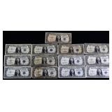 Lot of 13 blue seal $1 silver certificates