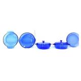 Lot of 5 pieces of blue glassware