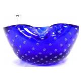 Cobalt bubble glass triangle ashtray