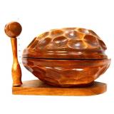 Vntg wood monkey pod nut bowl & hammer