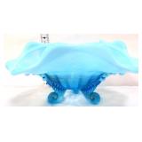 Vintage blue opalescent footed bowl