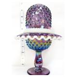 Fenton violet iridescent hobnail fairy lamp