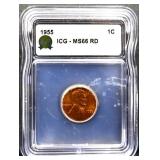Graded MS66 1955 Lincoln wheat penny