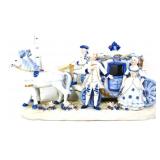 Vntg blue/white horse drawn carriage w/ couple