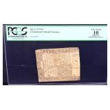 Grade 10 Connecticut 1775 6 shilling colonial note