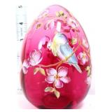Fenton cranberry 5in egg with bluebird on branch