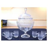 7 piece vntg clear etched brandy set