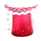 Fenton cranberry swirl top 5in hat vase