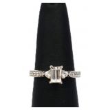 Sterling emerald cut white topaz ring, lab created