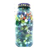 Vntg blue fruit jar w/ marbles in side