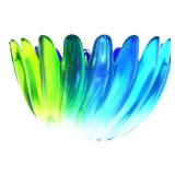 Blue/green art glass flower petal bowl