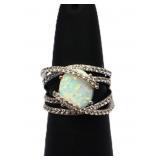 Sterling oval fire opal ring, lab created