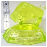 Greentown vaseline glass buffalo paperweight