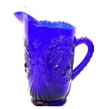 Cobalt 8in cherry & wreath pitcher see photos