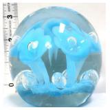 Joe Rice blue/clear trumpet flower paperweight