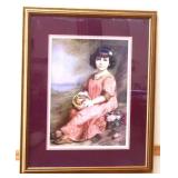 Framed 27x33 little girl art NO SHIP