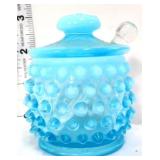 Fenton blue opalescent hobnail mustard dish