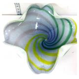 Art glass stripe optic folded edge bowl