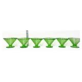 6 green depression swirl sherbet dishes, glow