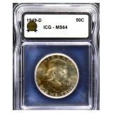 Graded MS64 1949D Franklin half dollar