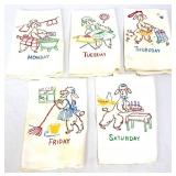 Lot of 5 vntg poodle day of the week dish towels