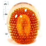 Cognac & clear bubble glass 3in paperweight