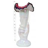 Fenton 11in iridescent black rose hand vase