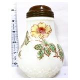 Vntg milk glass sugar shaker with flowers