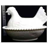 Milk glass 7in hen on nest-not vintage