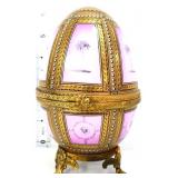 Pink/white egg ring box with gold tone frame
