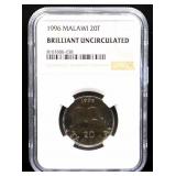 Brilliant uncirculated 1996 Malawi 20 tambala
